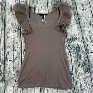 BCBG MaxAzria Elegant Ruffle Sleeve Brown Top